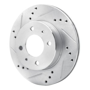 Hyundai Accent Brake Rotor (1) - Front Left - R1 Concepts - Drilled & Slotted - Silver - `00-`02